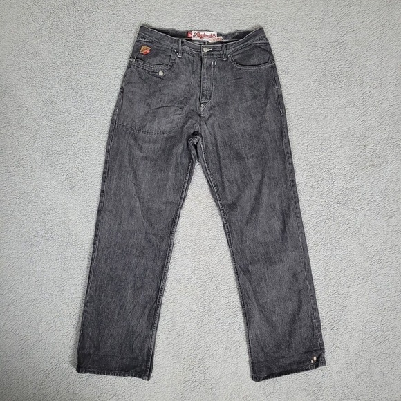 Vintage Akademiks Jeans 34 Black Faded Denim Y2K Hip Hop Rap Wide Leg Baggy